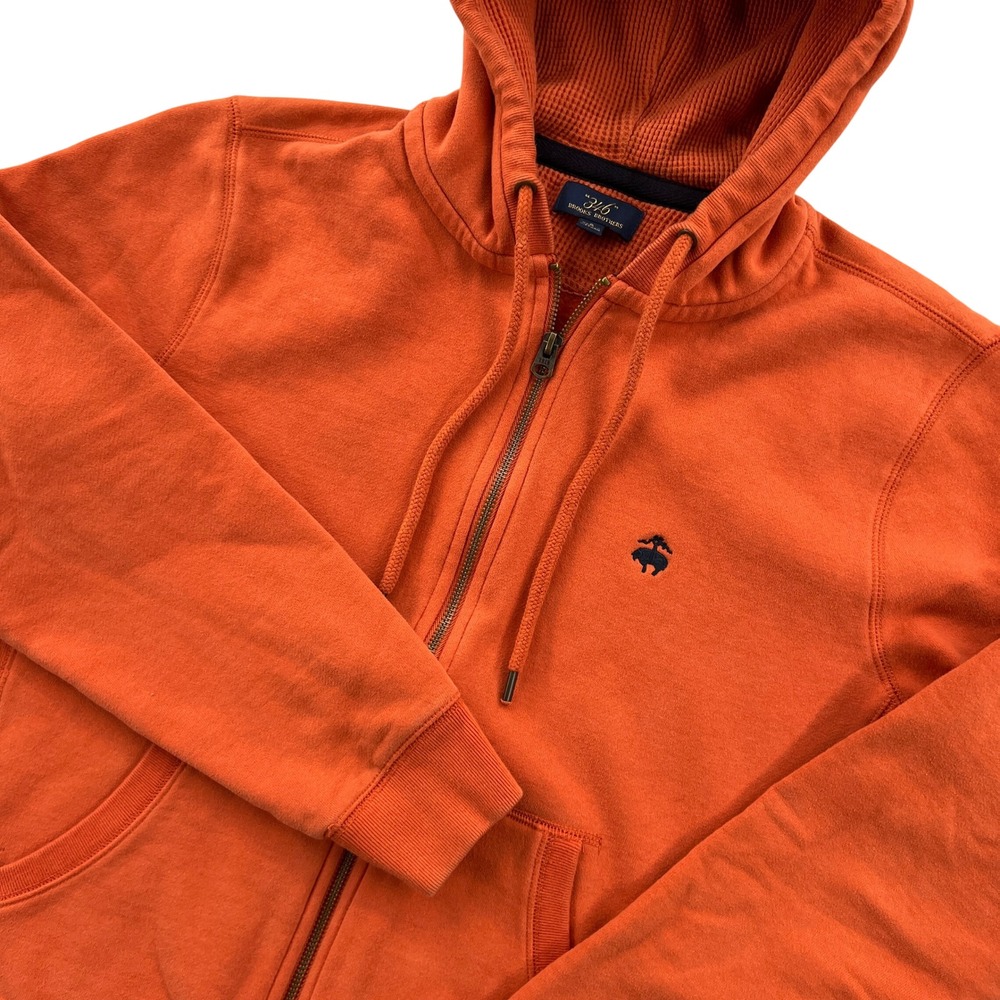 Brooks Brothers 346 Full Zip Hoodie Mens S Orange Fleece Thermal Lined Preppy